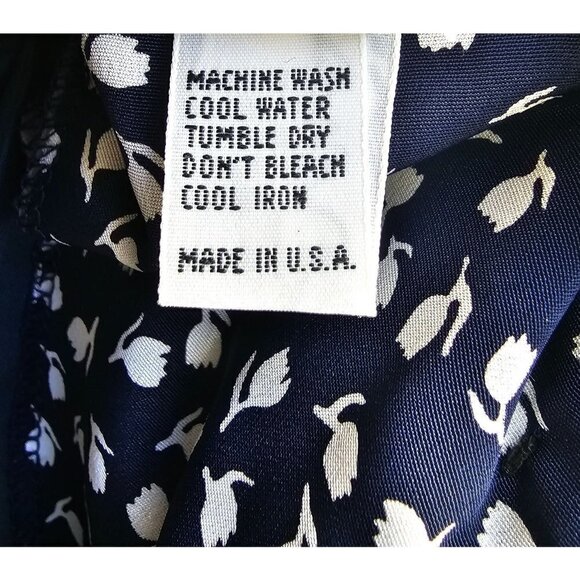 80s Puritan Collar Dress Blouson Drop Waist 3/4 Sleeve Navy White Act II Size 16 - Picture 10 of 12